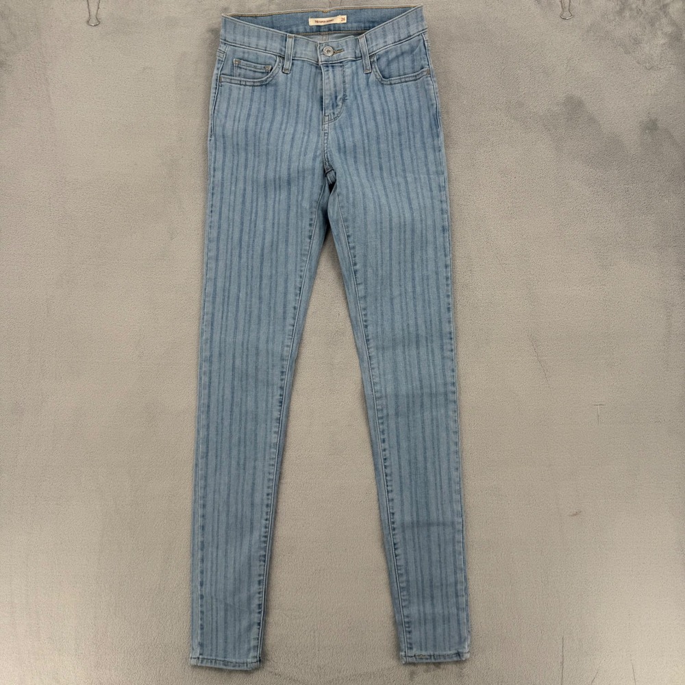 Levis 710 Super Skinny Jeans Light Wash Blue Pinstripe Womens Size W 26 L 32